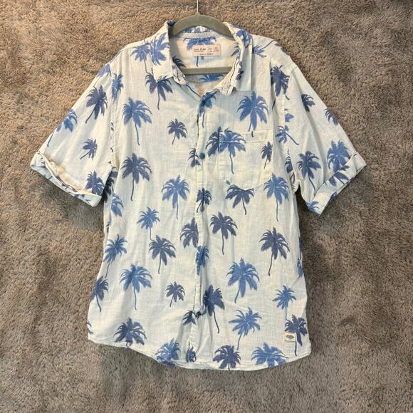 Zara Kids Blue Palm Tree Print Short Sleeve Button Down Linen Shirt Boys Size 10 - Picture 1 of 10